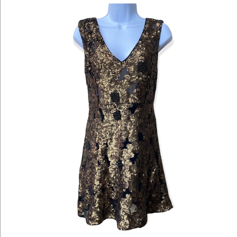 Tracy Reese Dress Womens Sz 0 Gold Cleopatra Dress Sequins Beading Lined